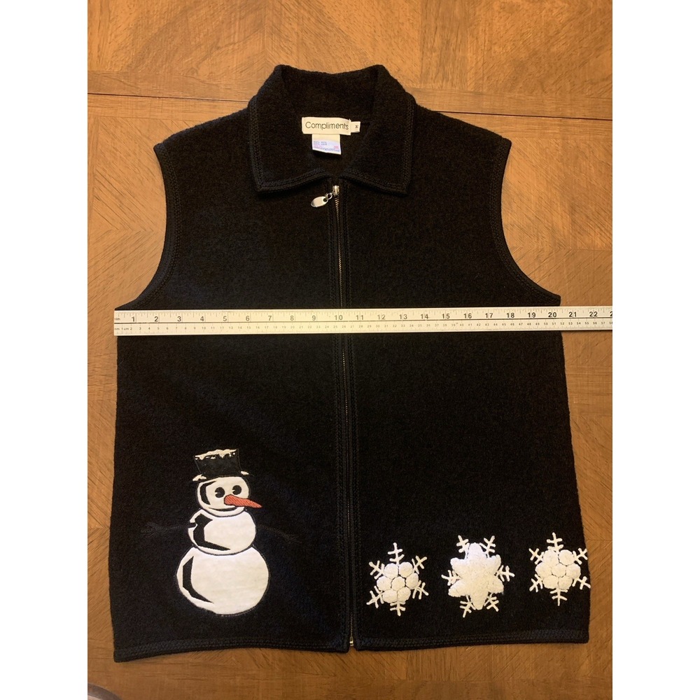 100%‎ Wool Embroidered Winter Holiday Vest Women's M Black Compliments - Picture 7 of 11